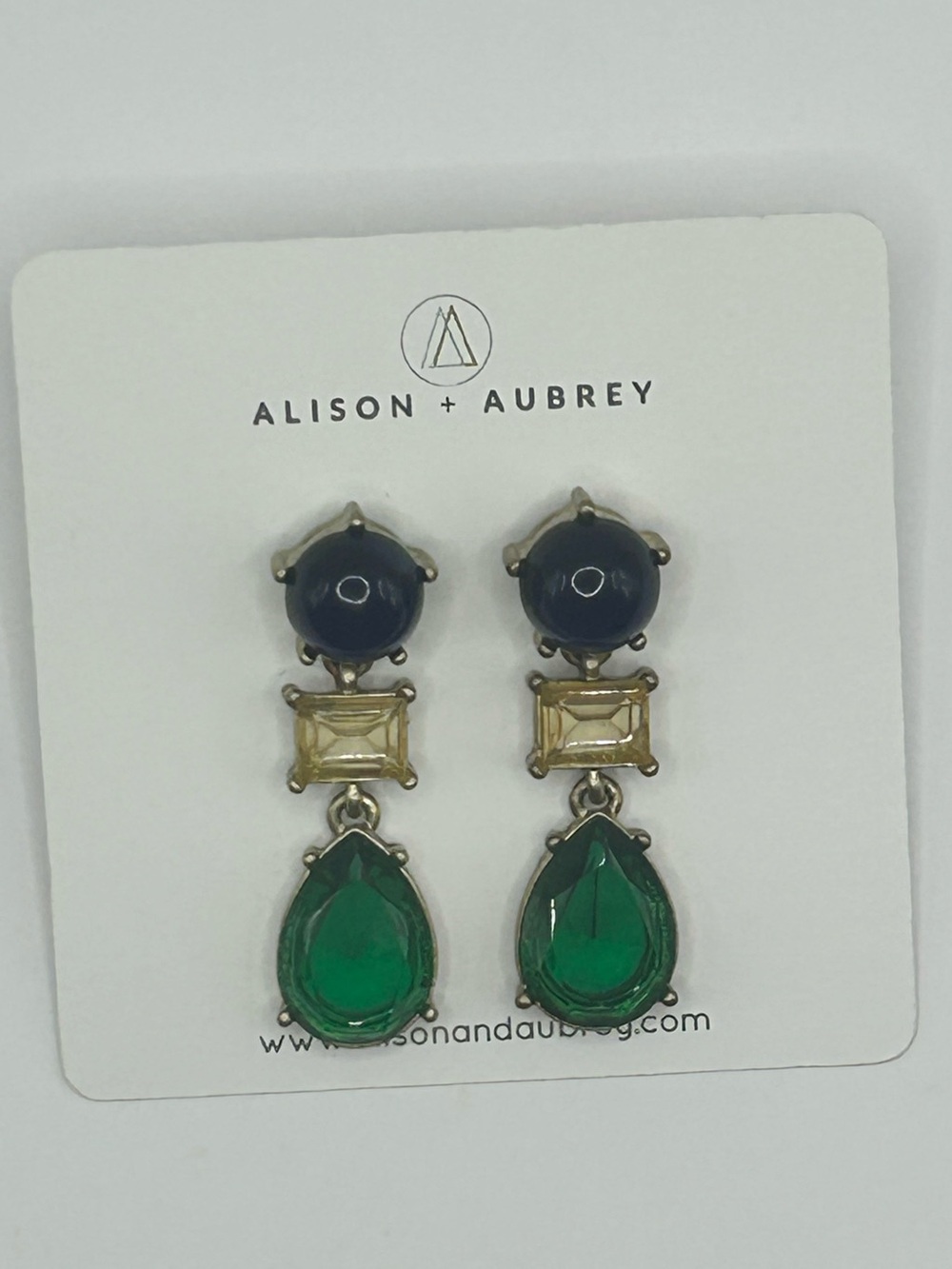 Allison & Aubrey Navy, Yellow & Green Triple-Drop Earrings